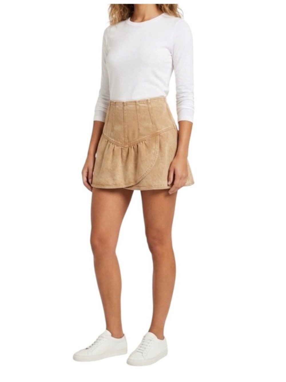 Kori America Brown Ruffle Layered Boho Western Hipster Mini Skirt Size Large